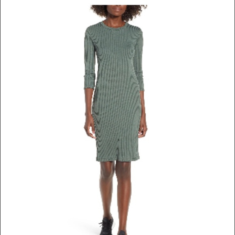 Lush Ribbed Body-con Minidress Olive Green